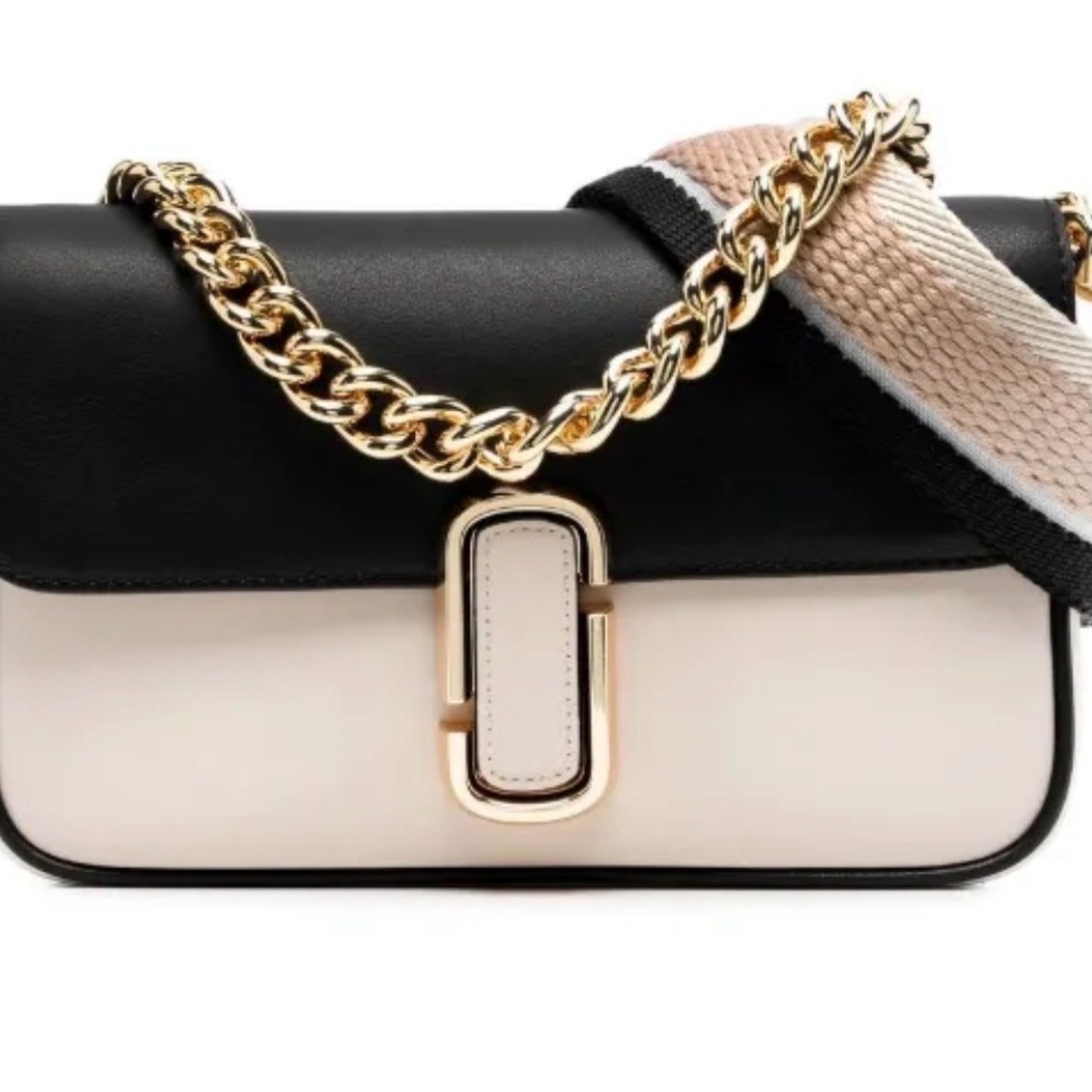 Marc Jacobs Black and Cream Shoulder Bag with Gold Chain